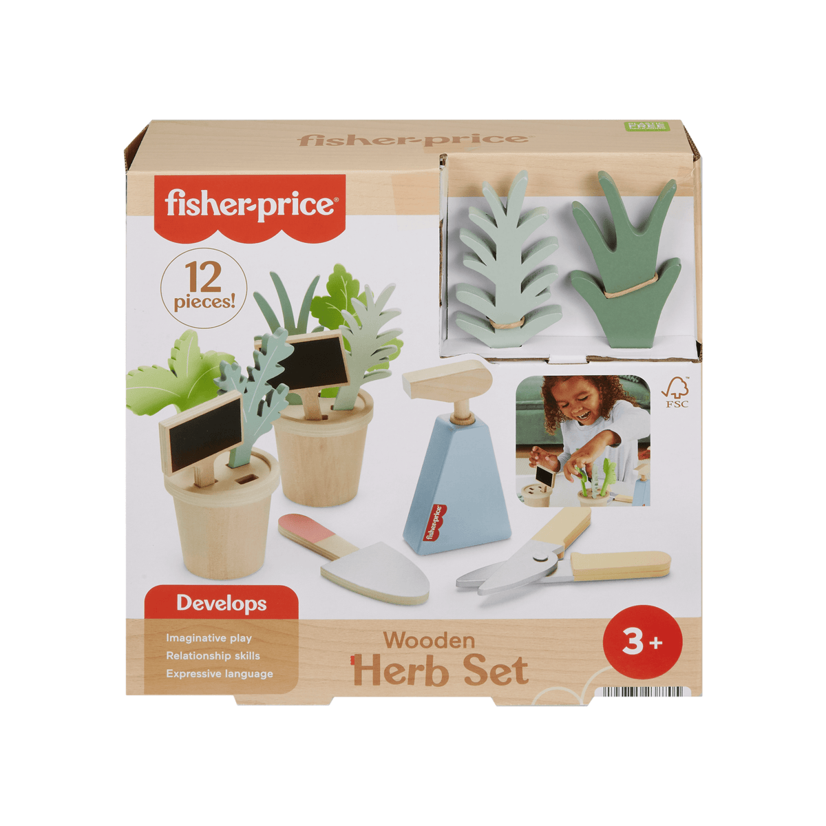 Fisher-Price Coffret Plantes en Bois, Avec Outils, 12Éléments
