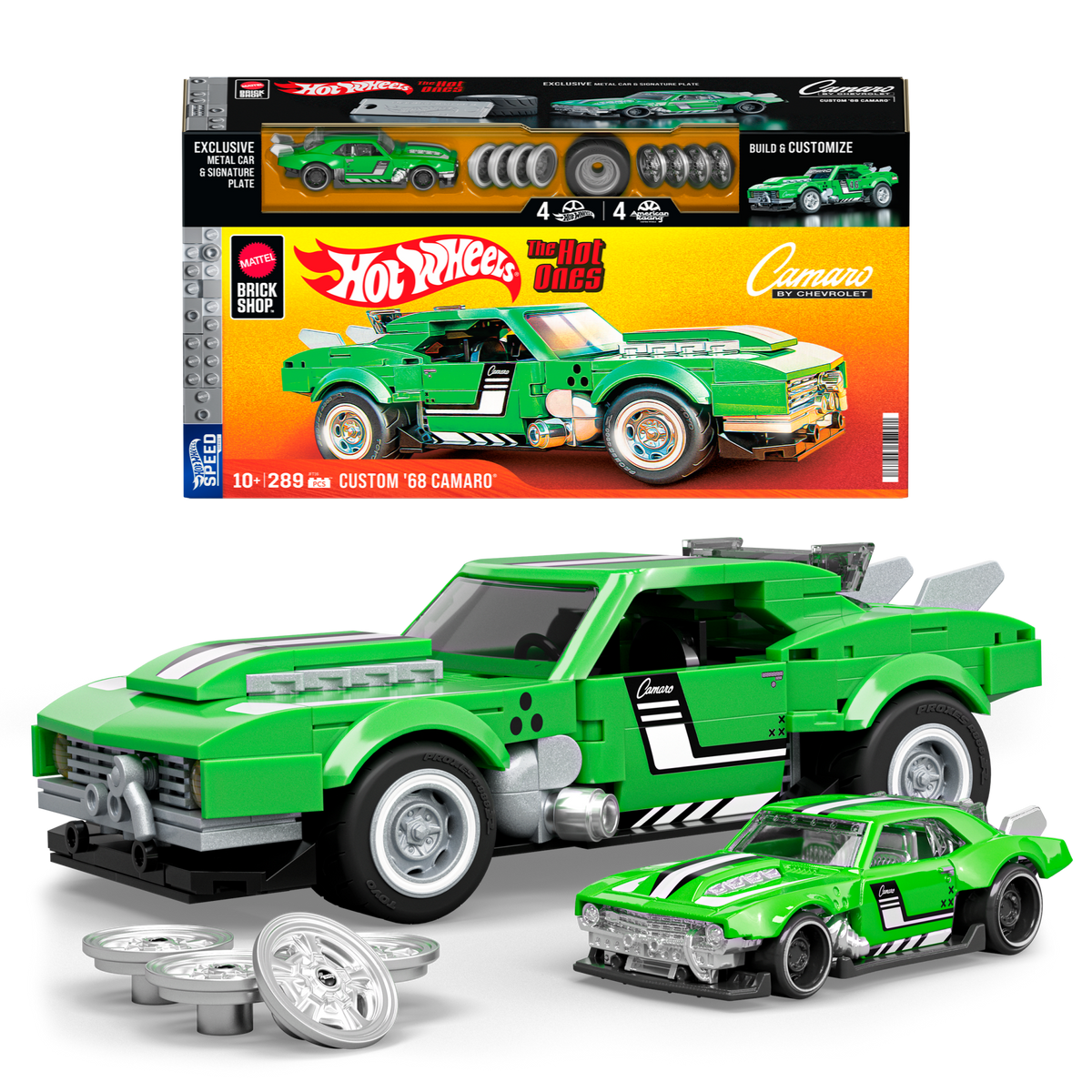 Mattel Brick Shop Hot Wheels Custom ’68 Camaro Building Toy Kit (289 Pieces), For Collectors