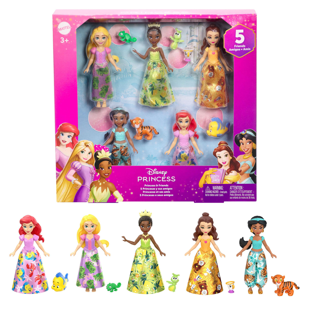 Princesses Disney  Coffret  5Poupées et 5Fig.  Princesses et Amis
