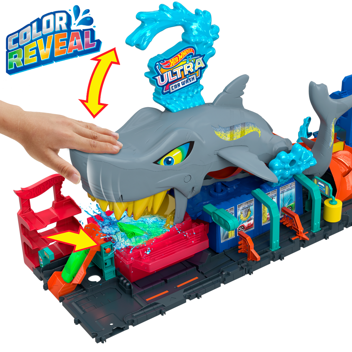 Hot Wheels City-Station de Lavage Requin-Coffret Voiture Color Reveal