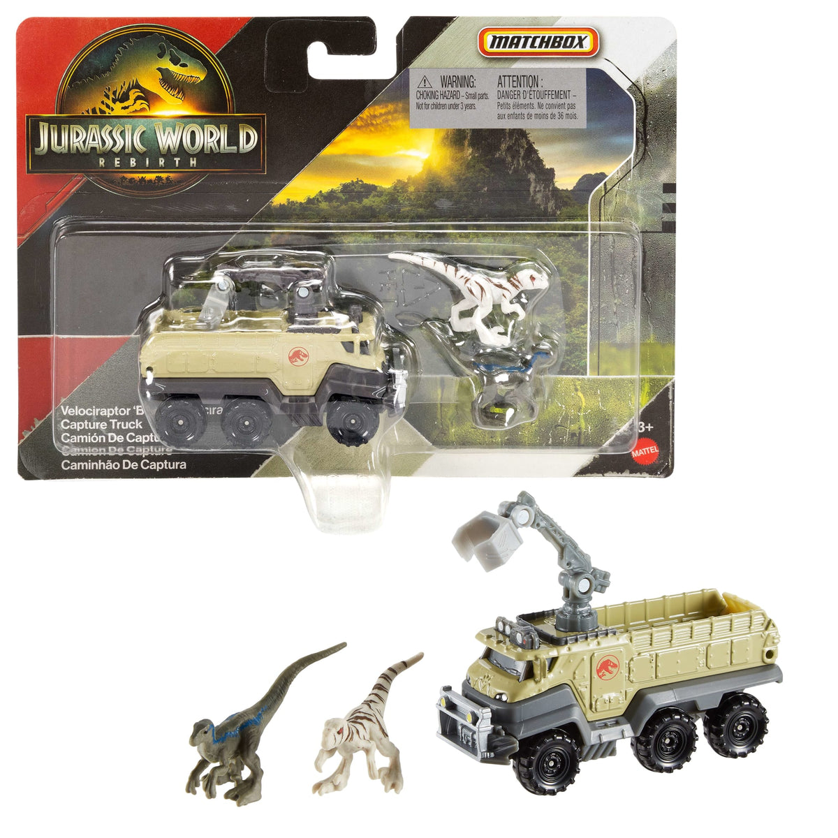 Transporteur de Dinosaures Jurassicworld de Matchbox, Voiture Ou Camion Jouet et 1Ou 2Mini-Dinosaures (Les Modèles Peuvent Varier)