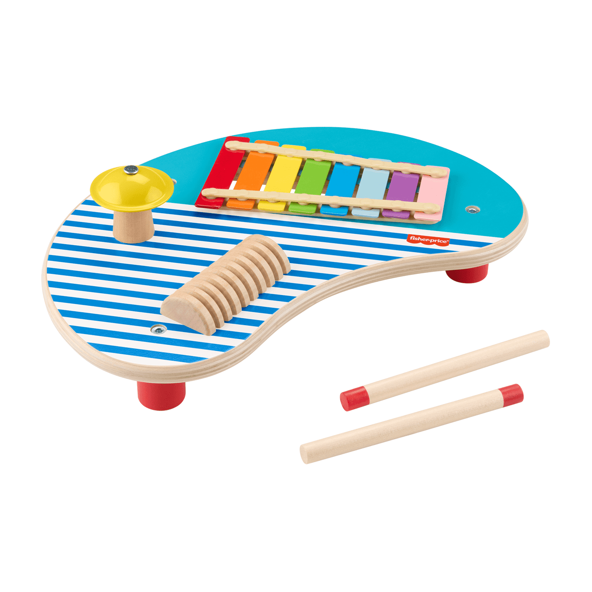 Fisher-Price Wooden Musical Table With Percussion instrument Toys, 3 Wood Pieces