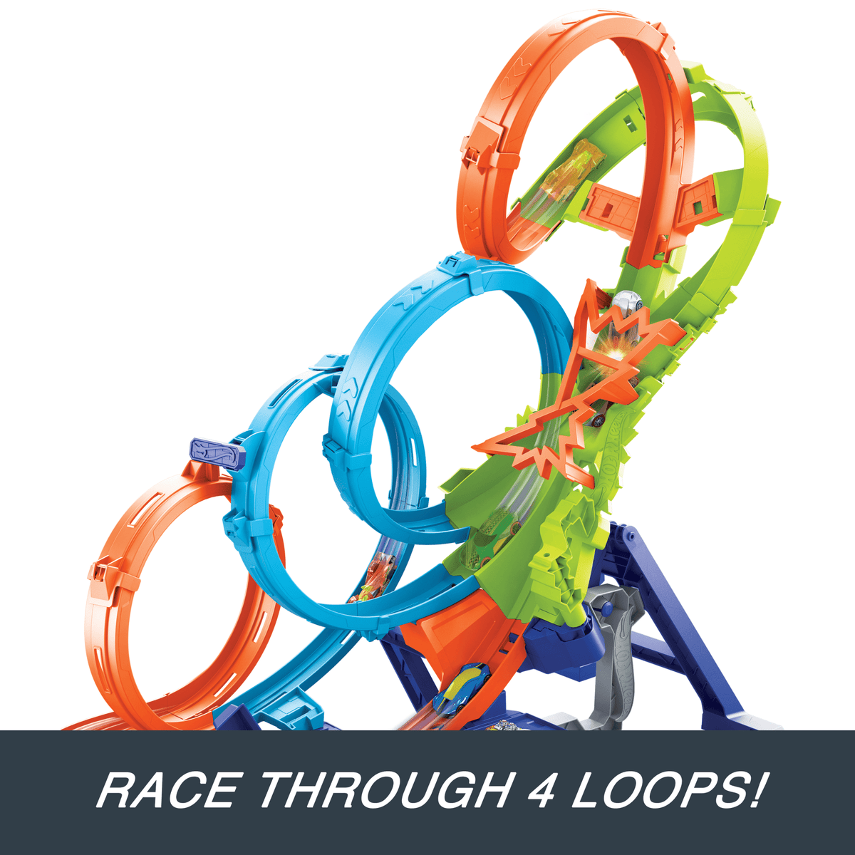 Hot Wheels Action 4-Loop Crash Out Track Set With Motorized Booster & 1:64 Scale Toy Car