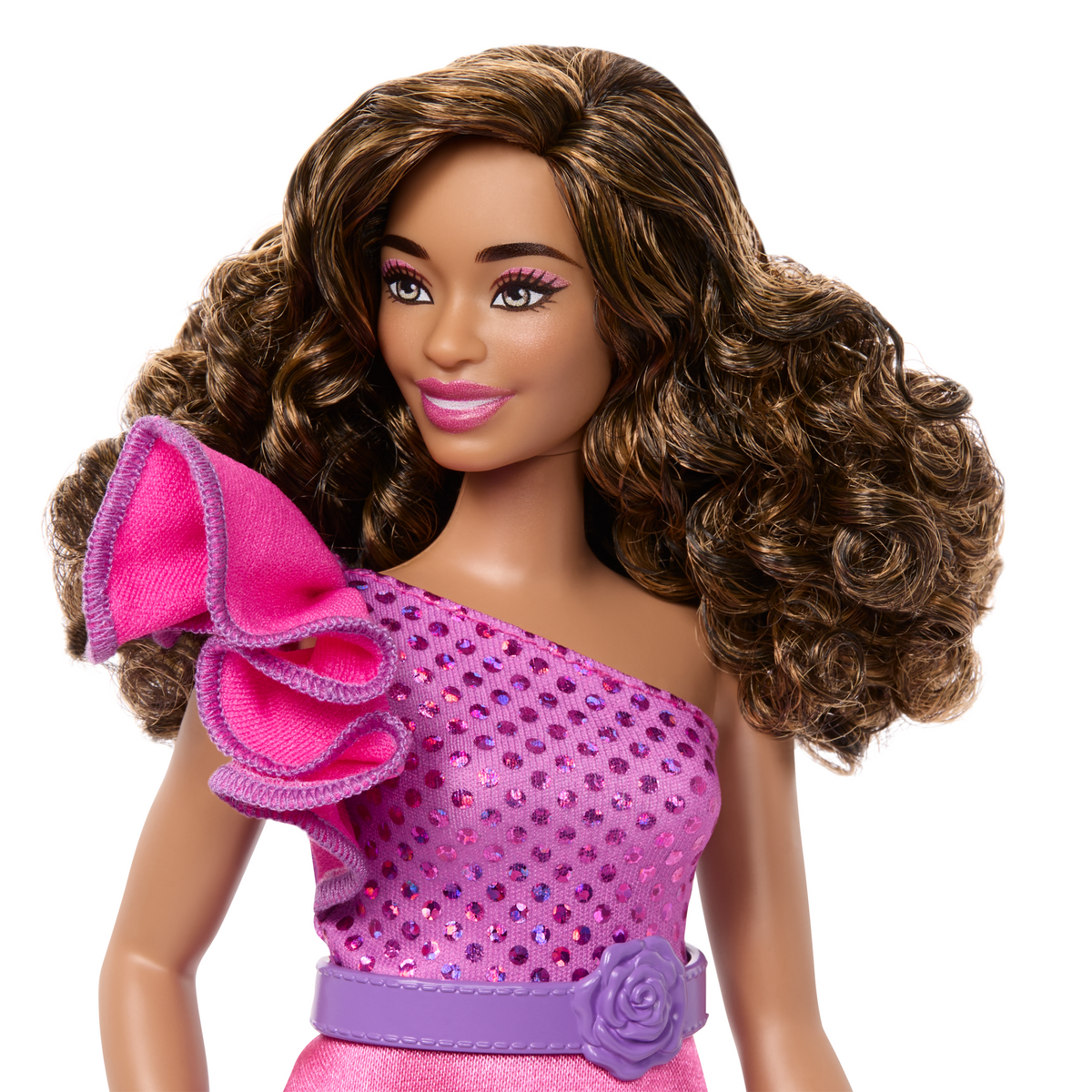 Barbie Fashionistas Doll #225, Curvy With Brown Hair, Pink Sparkly Dress, 65th Anniversary