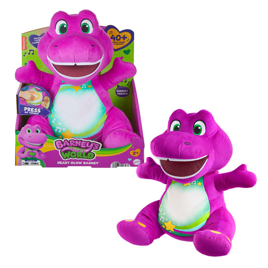 Fisher-Price Barney's World Heart Glow Barney Plush Toy With Music & Lights For Toddlers & Kids